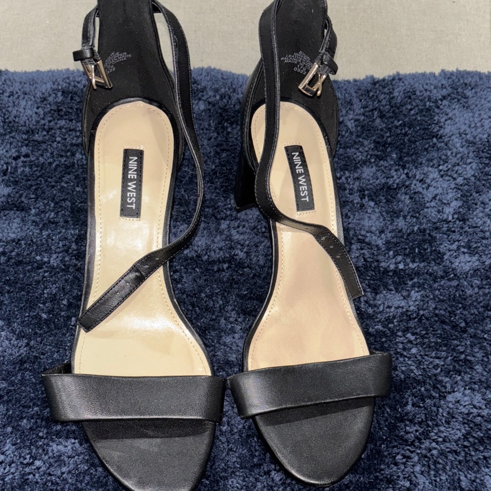 Nine West Black Leather Strappy Heels